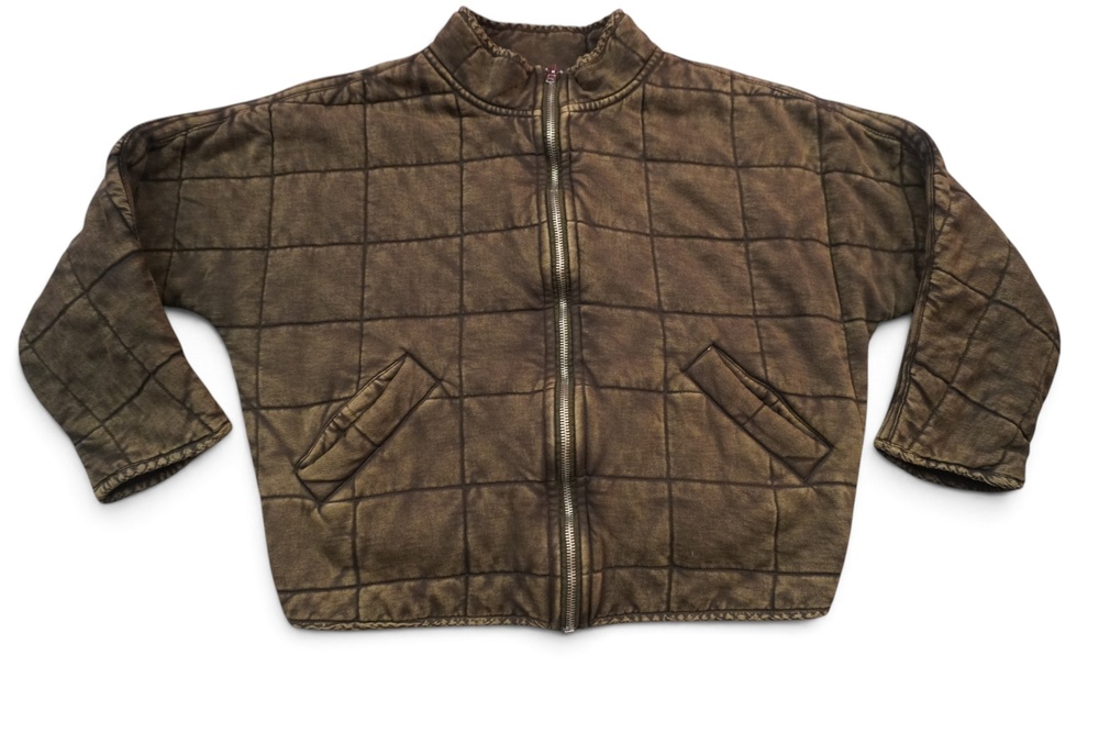 Free People Dolman Jacket Large Quilted Knit Brown Zip Moto Slouchy Oversized